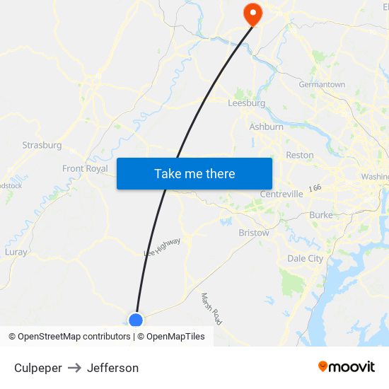 Culpeper to Jefferson map