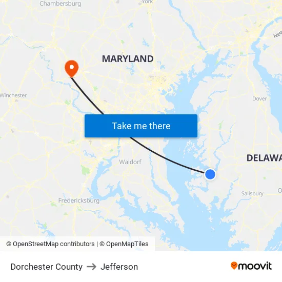 Dorchester County to Jefferson map