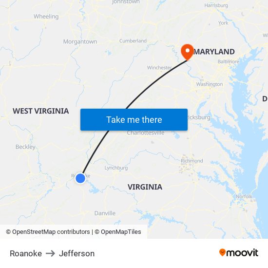 Roanoke to Jefferson map