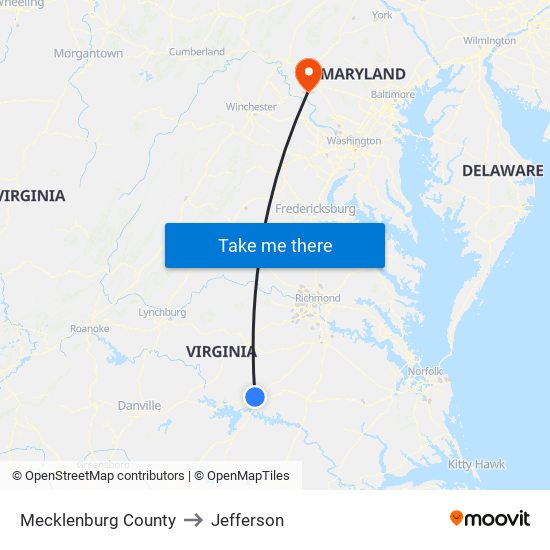 Mecklenburg County to Jefferson map