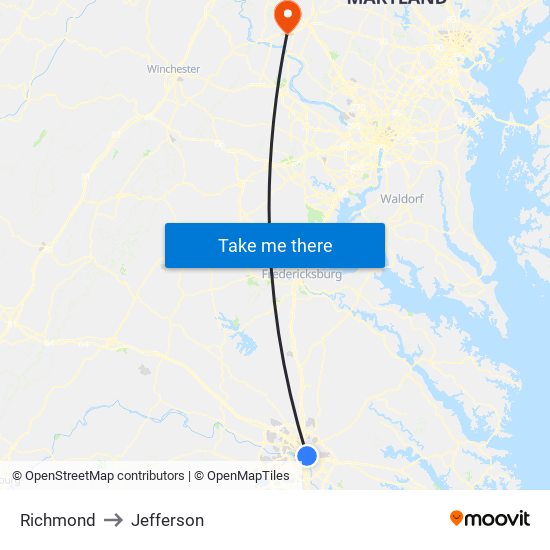 Richmond to Jefferson map
