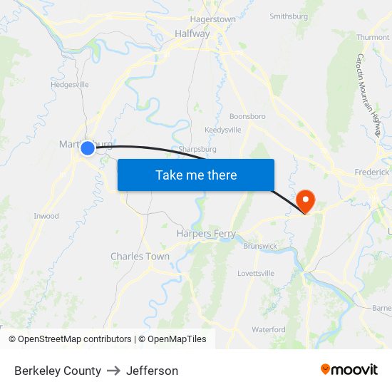 Berkeley County to Jefferson map