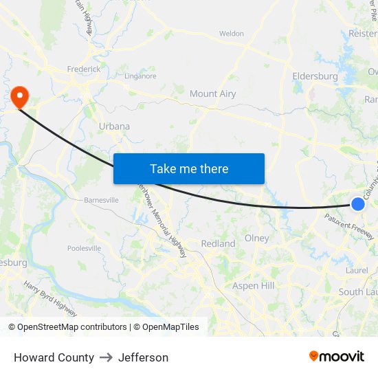 Howard County to Jefferson map