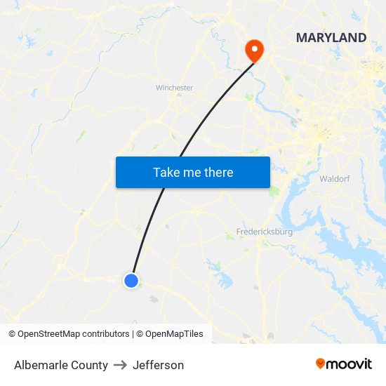 Albemarle County to Jefferson map