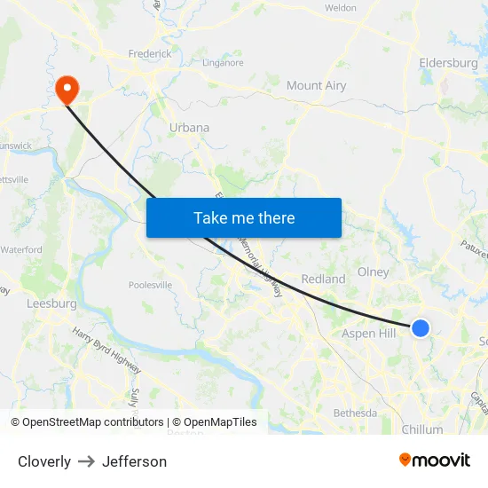 Cloverly to Jefferson map