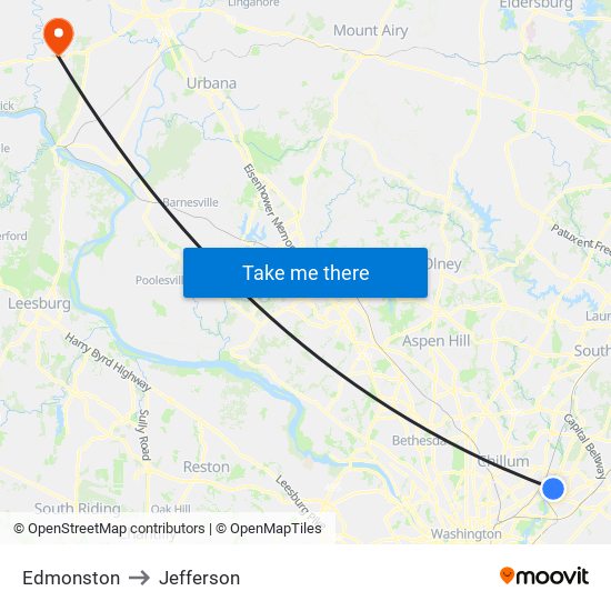 Edmonston to Jefferson map