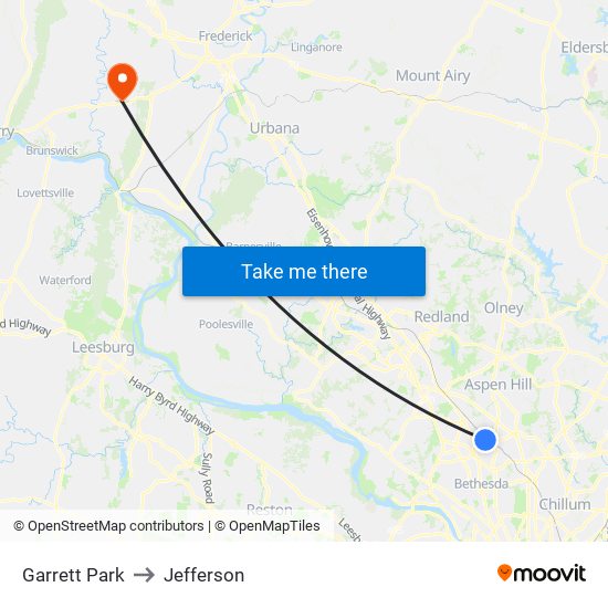 Garrett Park to Jefferson map