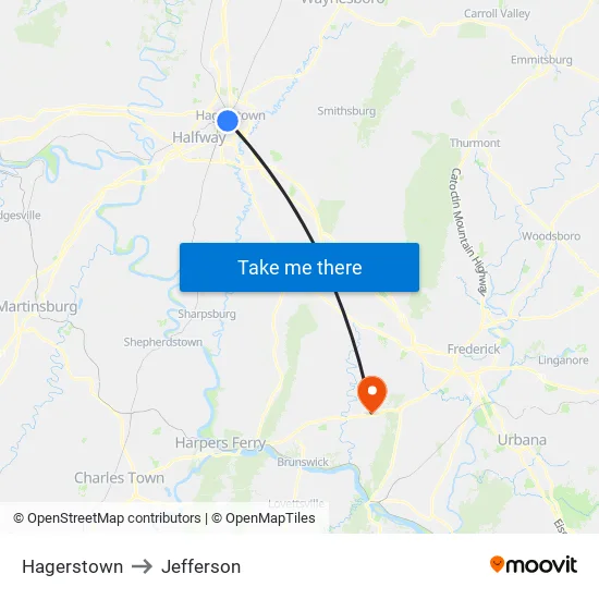 Hagerstown to Jefferson map