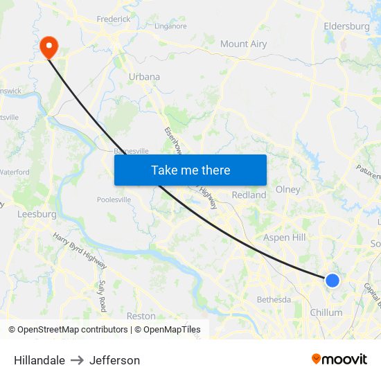 Hillandale to Jefferson map