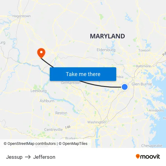 Jessup to Jefferson map