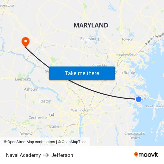 Naval Academy to Jefferson map