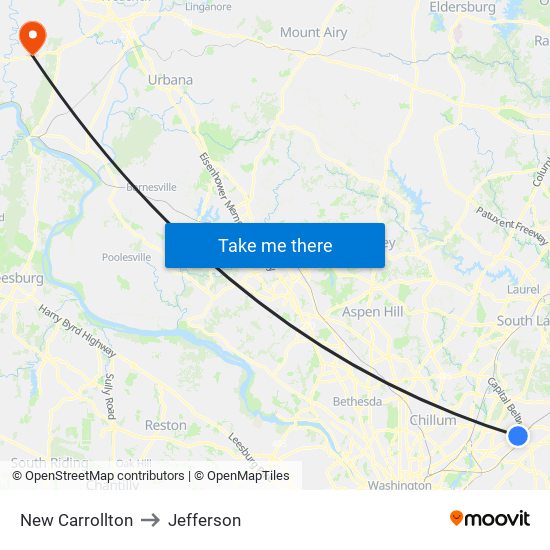 New Carrollton to Jefferson map