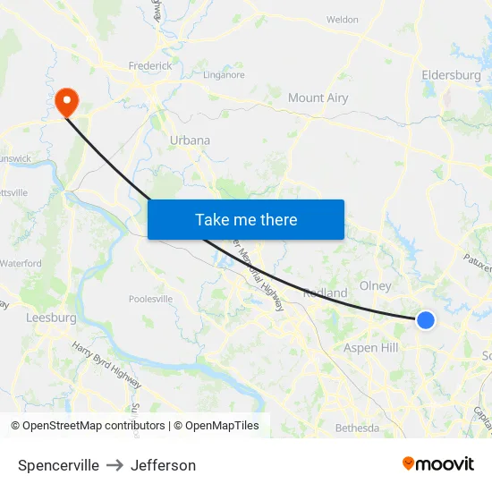 Spencerville to Jefferson map
