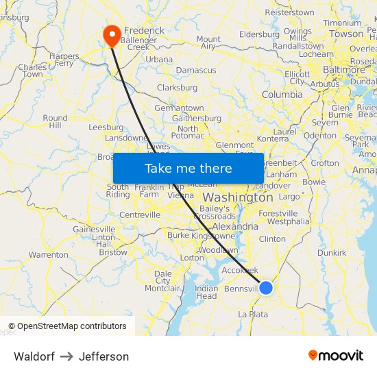 Waldorf to Jefferson map