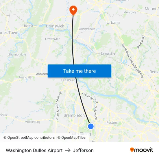 Washington Dulles Airport to Jefferson map