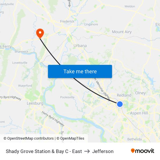 Shady Grove Station & Bay C - East to Jefferson map