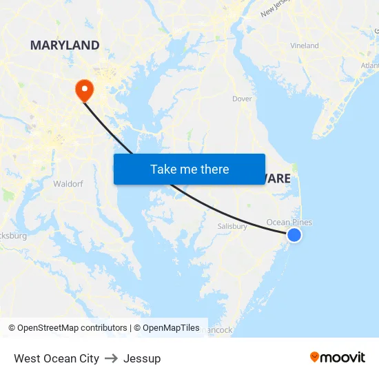 West Ocean City to Jessup map