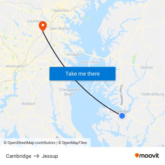 Cambridge to Jessup map