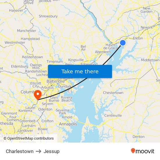 Charlestown to Jessup map