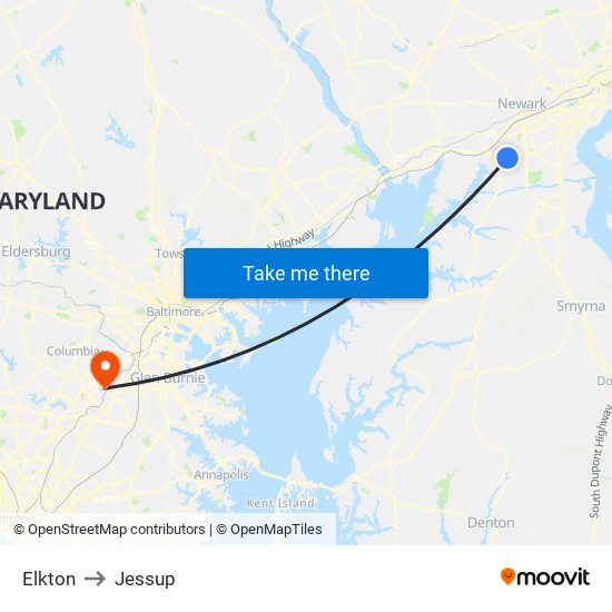 Elkton to Jessup map