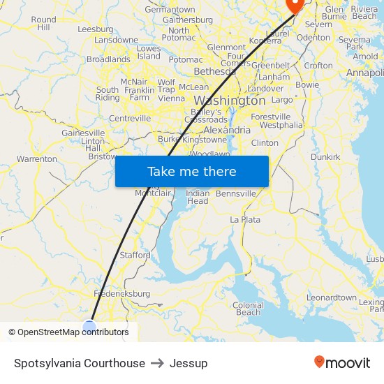 Spotsylvania Courthouse to Jessup map