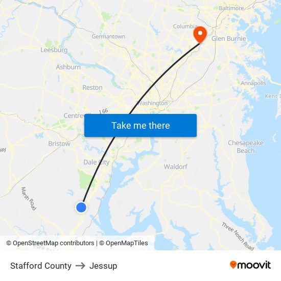 Stafford County to Jessup map