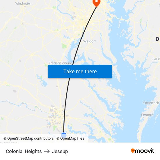 Colonial Heights to Jessup map