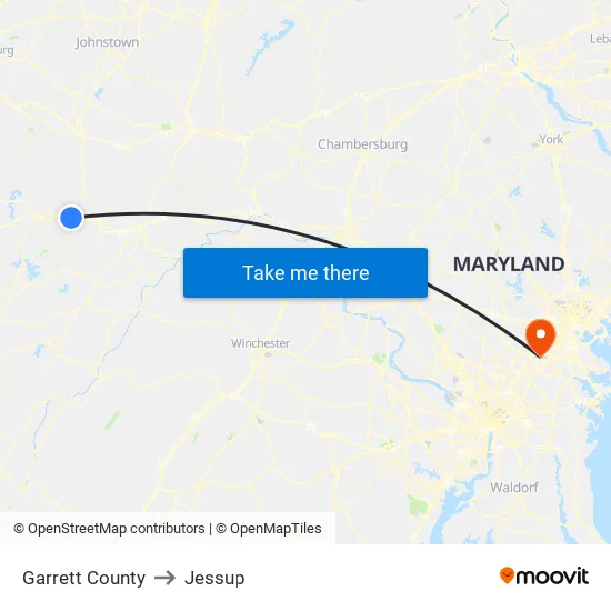 Garrett County to Jessup map