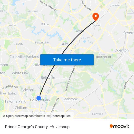 Prince George's County to Jessup map