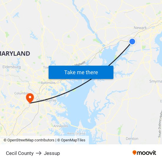 Cecil County to Jessup map