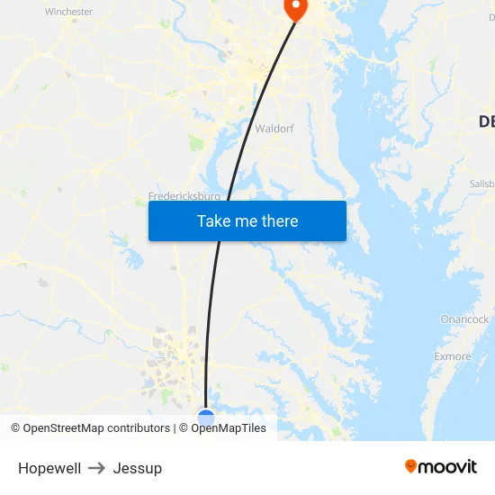 Hopewell to Jessup map