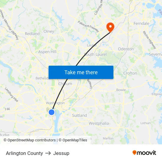 Arlington County to Jessup map