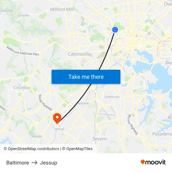Baltimore to Jessup map