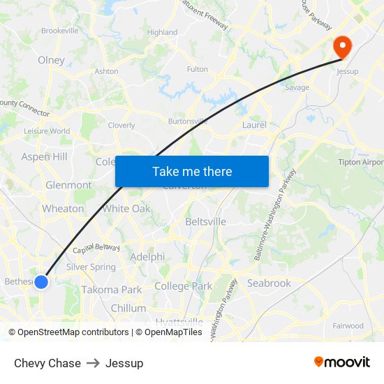 Chevy Chase to Jessup map