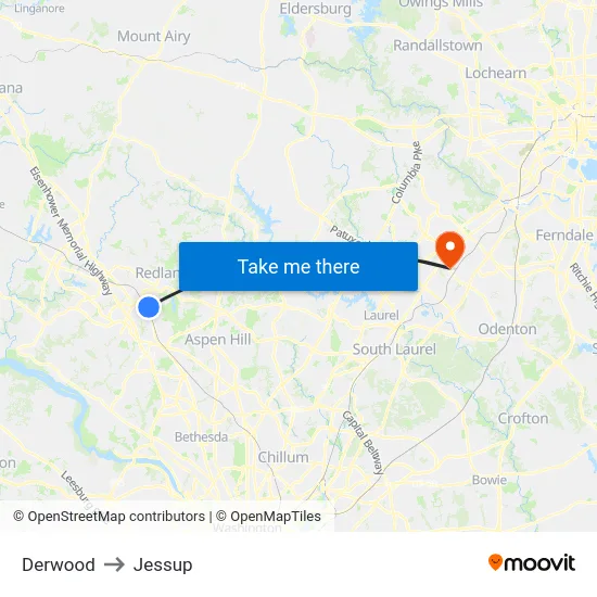 Derwood to Jessup map
