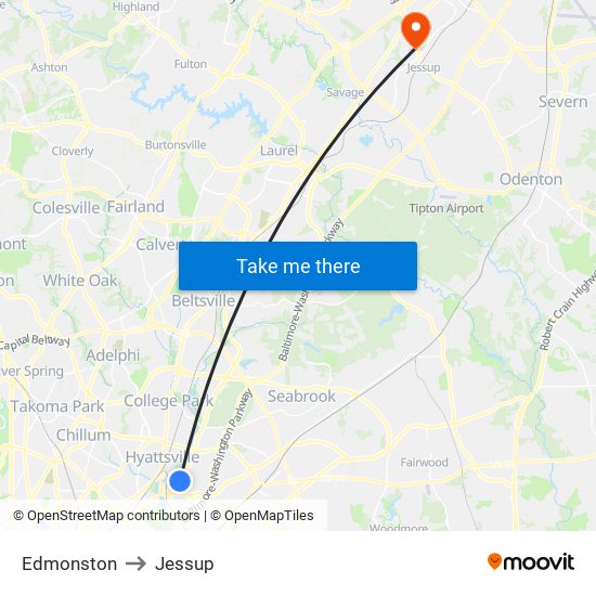 Edmonston to Jessup map