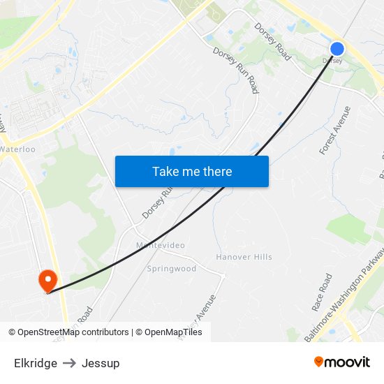 Elkridge to Jessup map