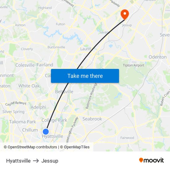 Hyattsville to Jessup map