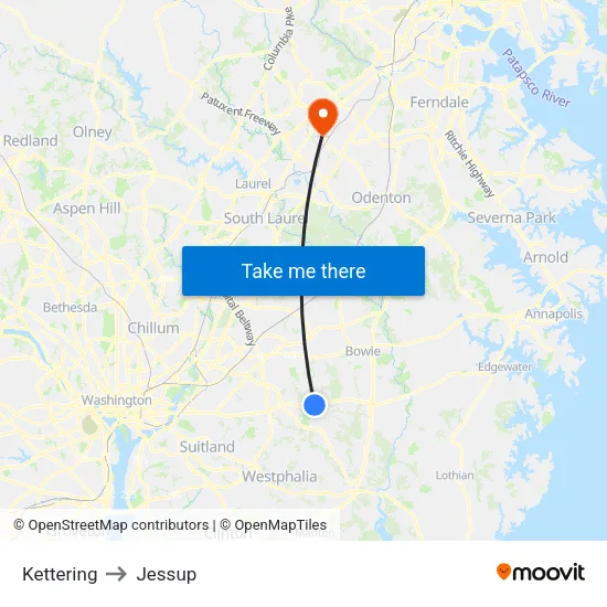 Kettering to Jessup map