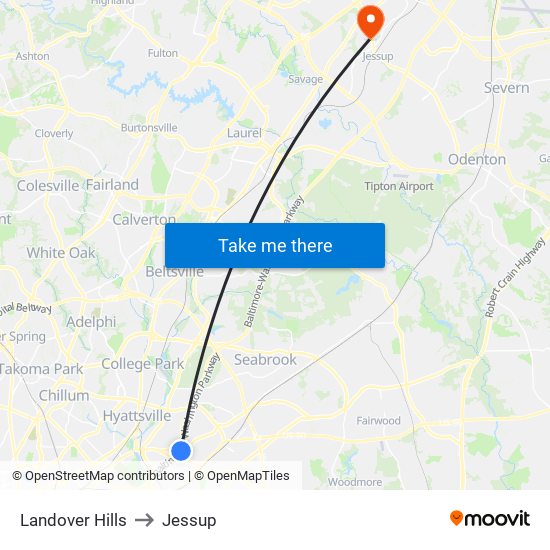 Landover Hills to Jessup map