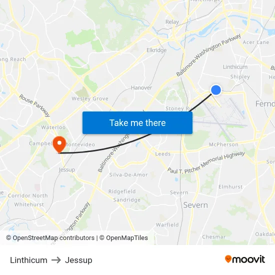 Linthicum to Jessup map