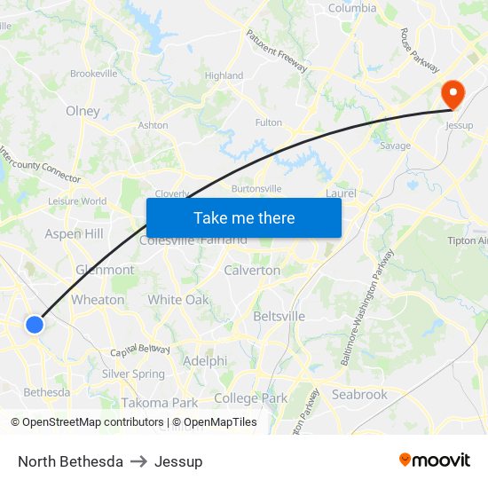 North Bethesda to Jessup map