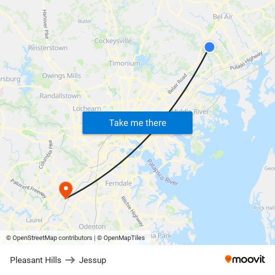 Pleasant Hills to Jessup map