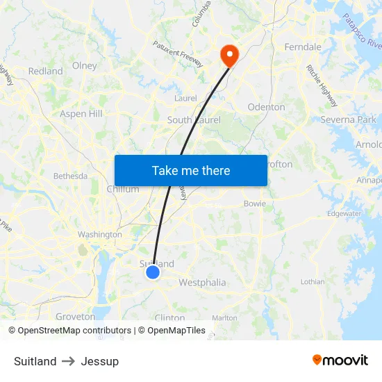 Suitland to Jessup map