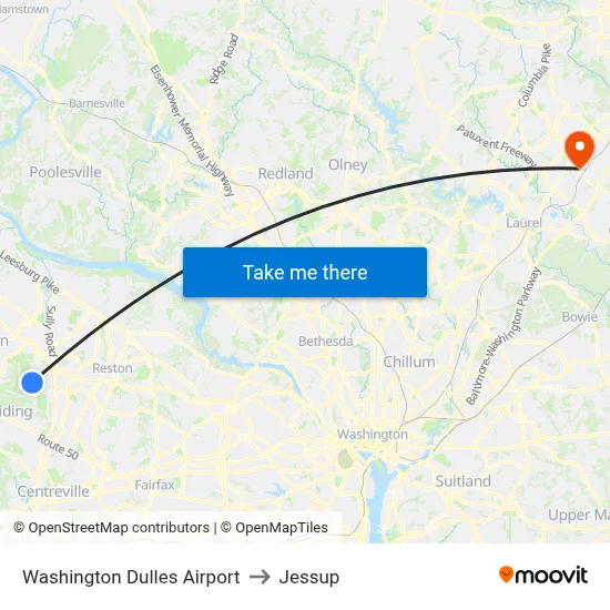 Washington Dulles Airport to Jessup map