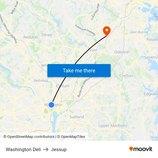 Washington Deli to Jessup map