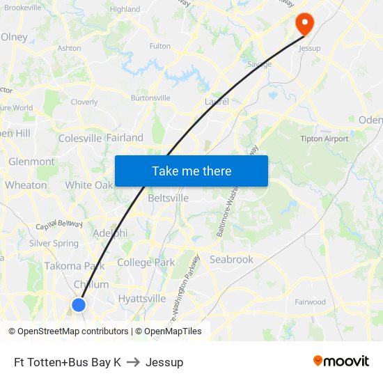 Fort Totten+Bay K to Jessup map