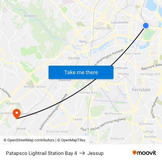 Patapsco Lightrail Station Bay 4 to Jessup map