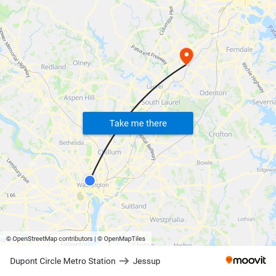 Dupont Circle Metro Station to Jessup map