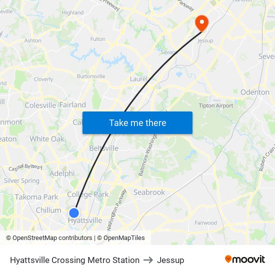 Hyattsville Crossing Metro Station to Jessup map